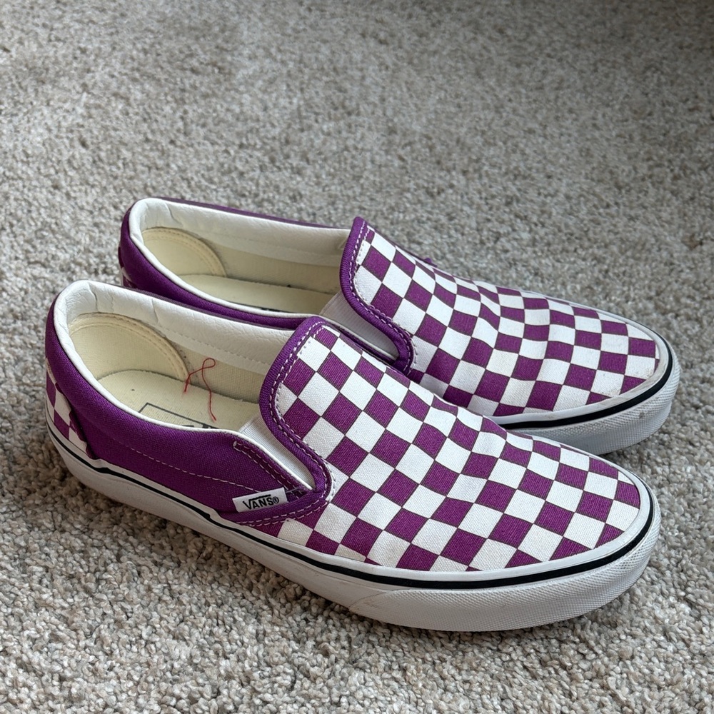 Vans Kids Purple and White Checkerboard Slip-On Sneakers